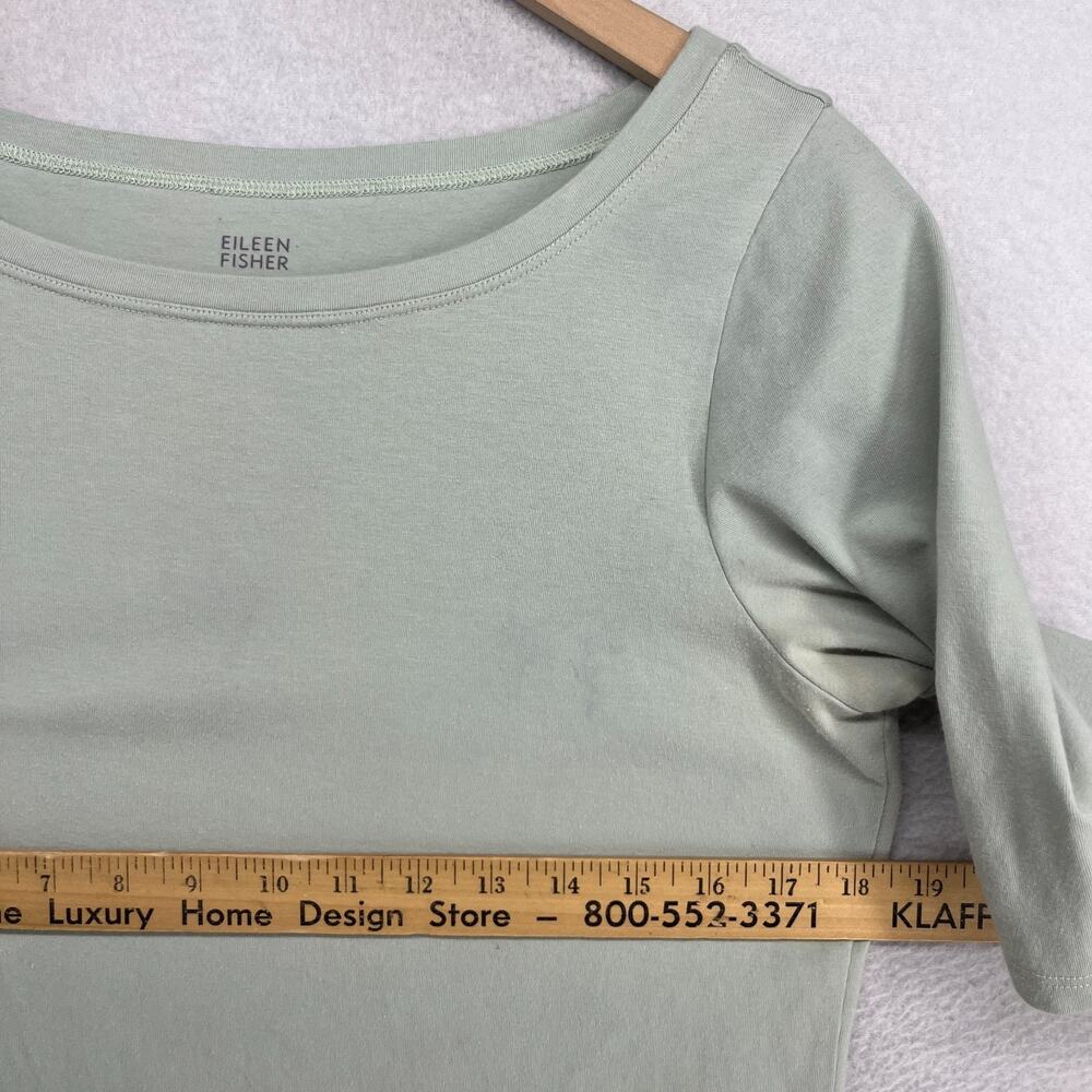 EILEEN FISHER Top M Stretch Organic Cotton Jersey 3/4 Sleeve Basic Green USA - Picture 8 of 10